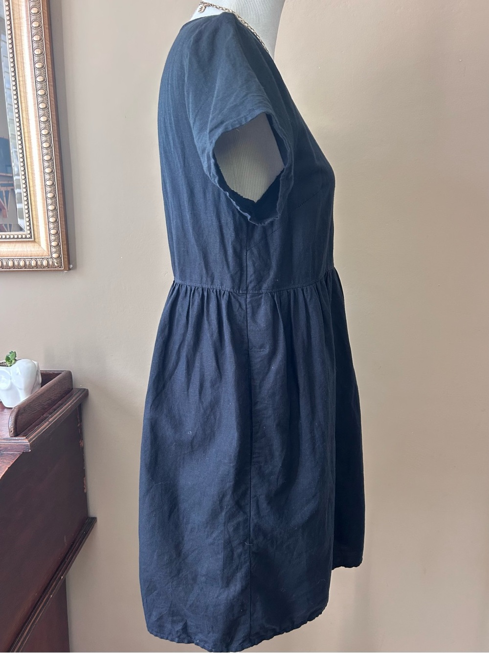 Madewell Black Linen Alexandra Button-Front Mini Dress Size L - Picture 7 of 11